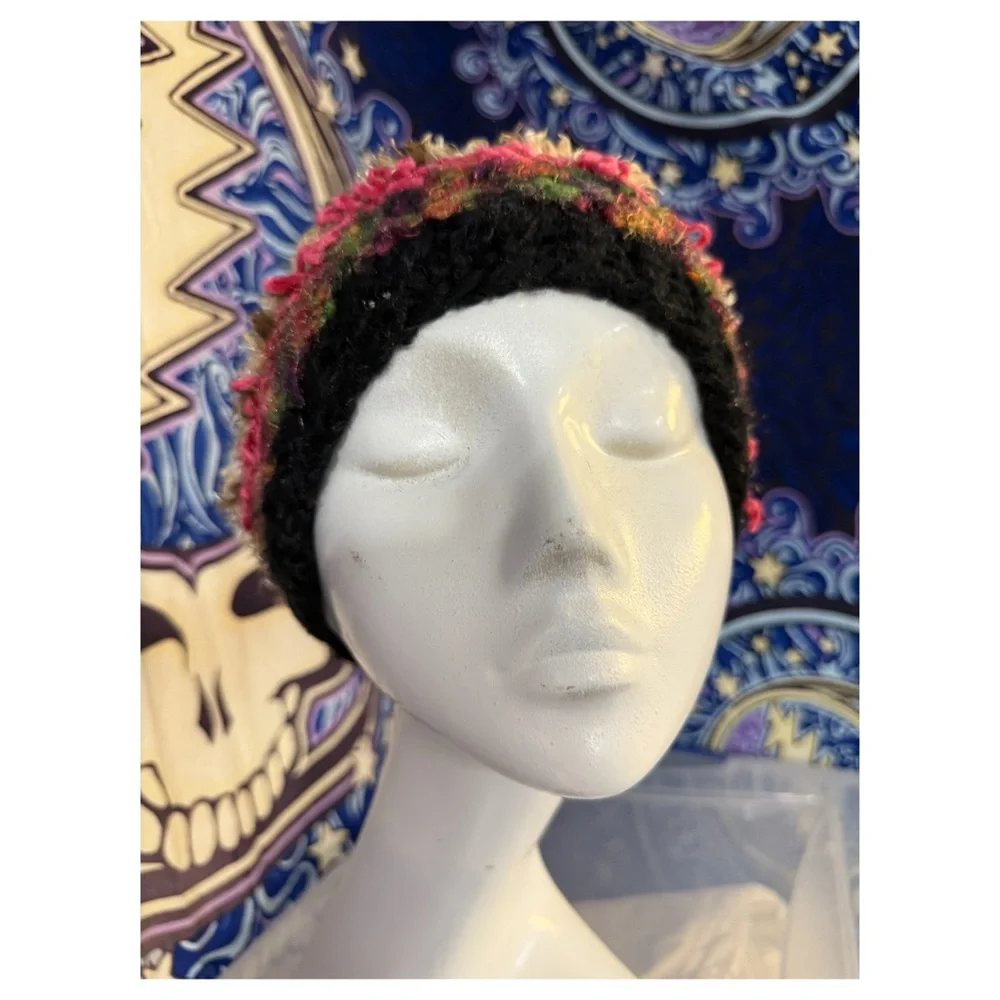 Handmade Crochet Bonnet Hat - Multicolor Textured Stripes‎